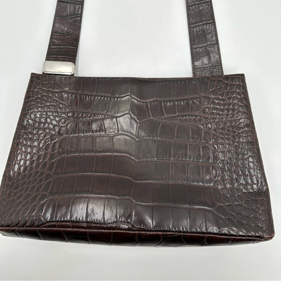 Vintage Furla Genuine Leather Croc Embossed Brown Shoulder Bag - Picture 2 of 14